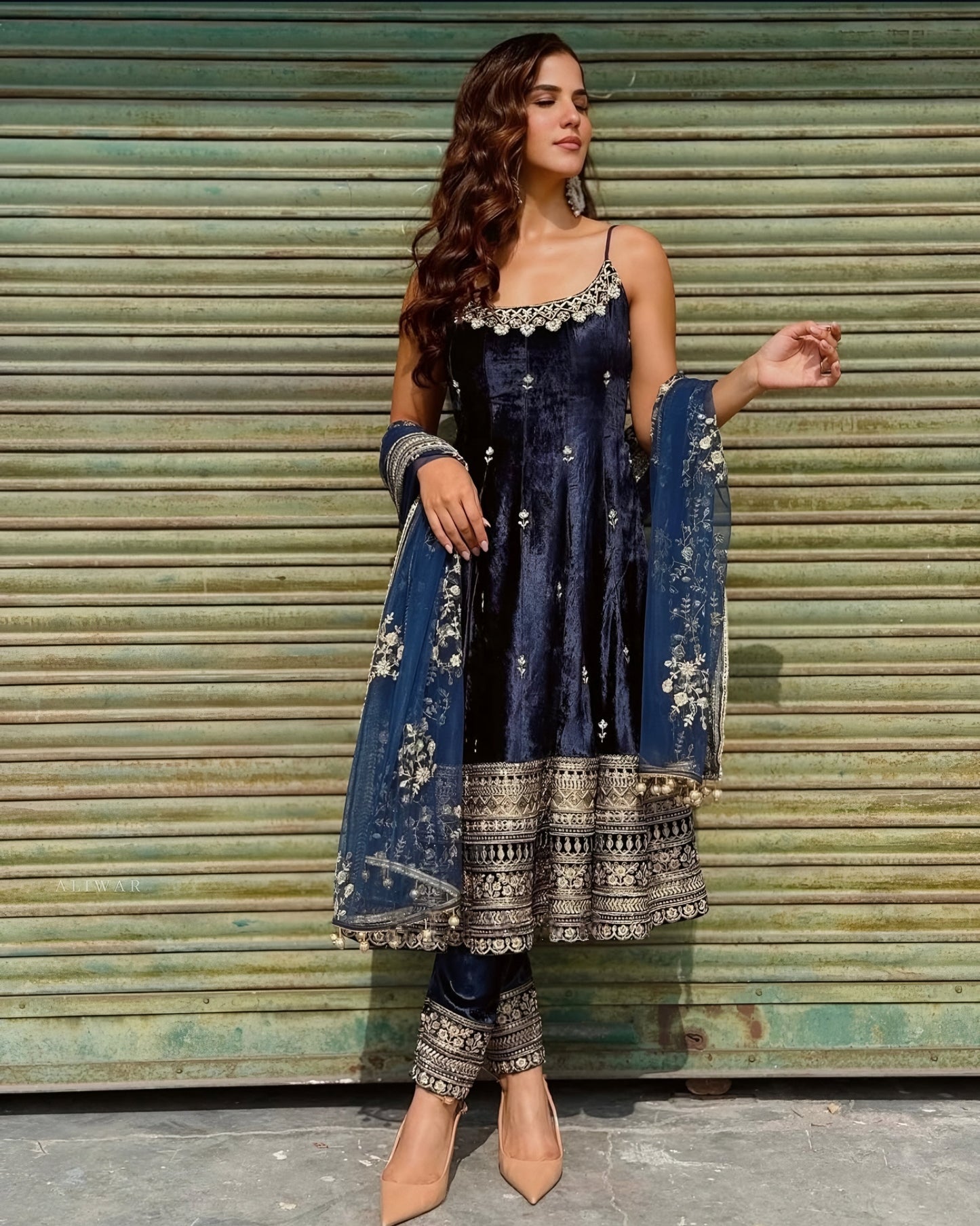 Classic Premium Quality Blue shades Anarkali Suit Set | Wedding Guest Outfit