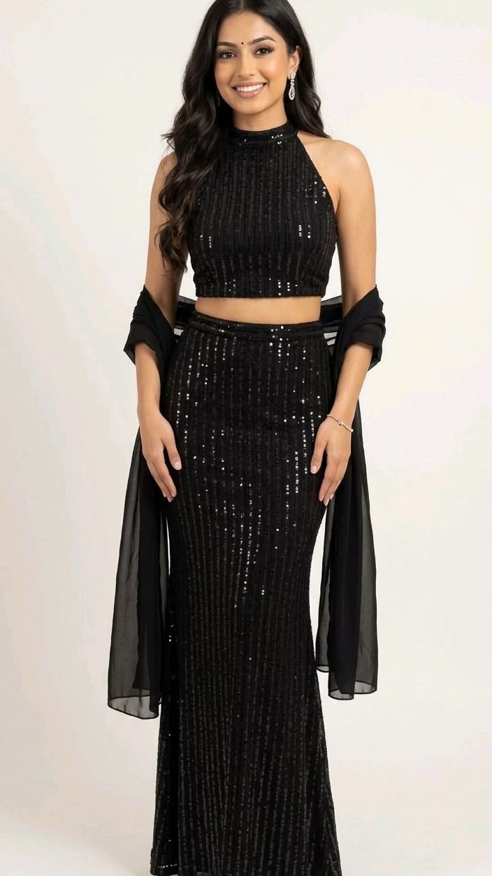 Glamorous Black Party Wear Fish Cut Lehenga For Women