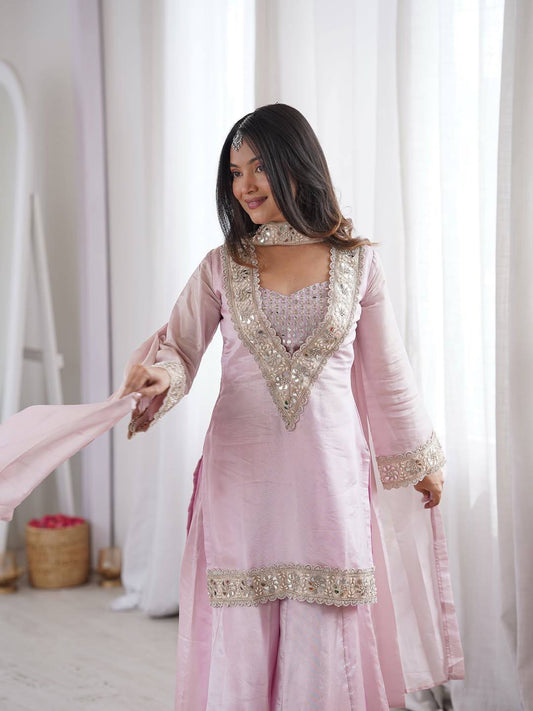 Festive Wear Pink Sharara Set For Women