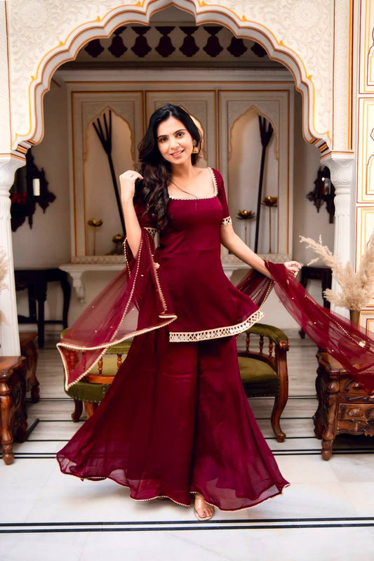 Maroon Party Wear Sharara Set For Women