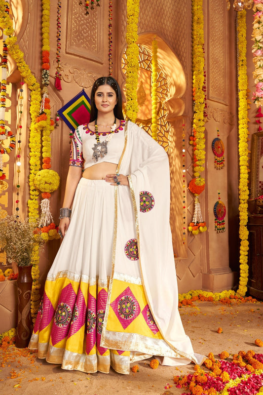 White Vibrant Spirit Navratri Designer Beautiful Lehenga Choli Set - ETHNICDEAL