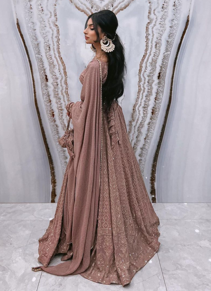 Lehenga For Women | Georgette Lucknowi Sequence Work Rosy Brown Lehenga For Women