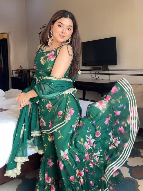 Party Wear Emerald Green Sharara Set For Women | Indian Ethnic Party Wear