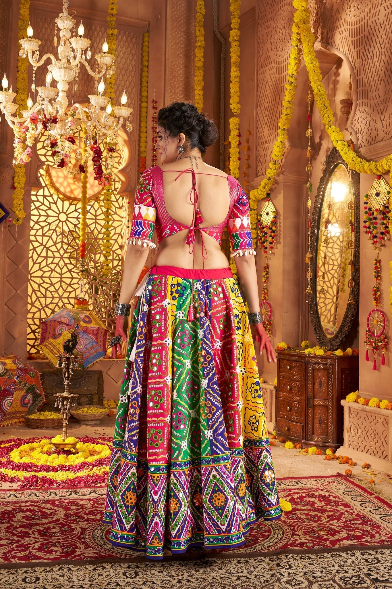 Multi Color Beautiful Organic Cotton Navratri Special Designer Lehenga Choli Set - ETHNICDEAL