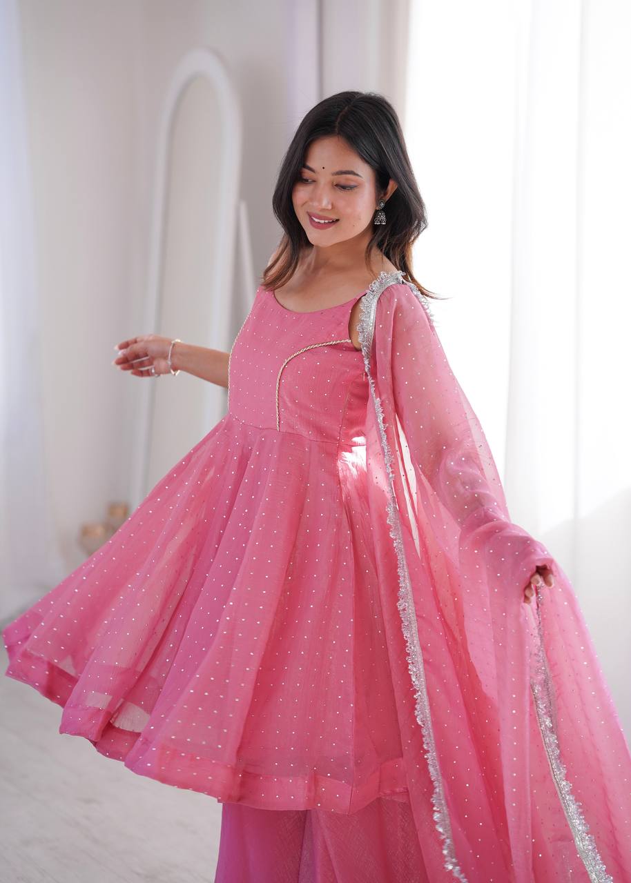 Baby Pink Color Silk Embroidered Work Arti Chauhan Palazzo Suit