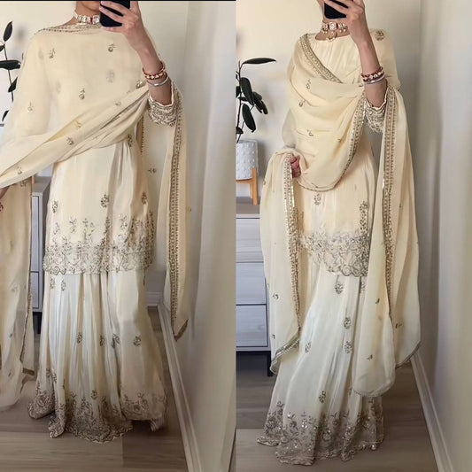 Elegant ivory embroidered ethnic sharara suit | Sharara Set For Women