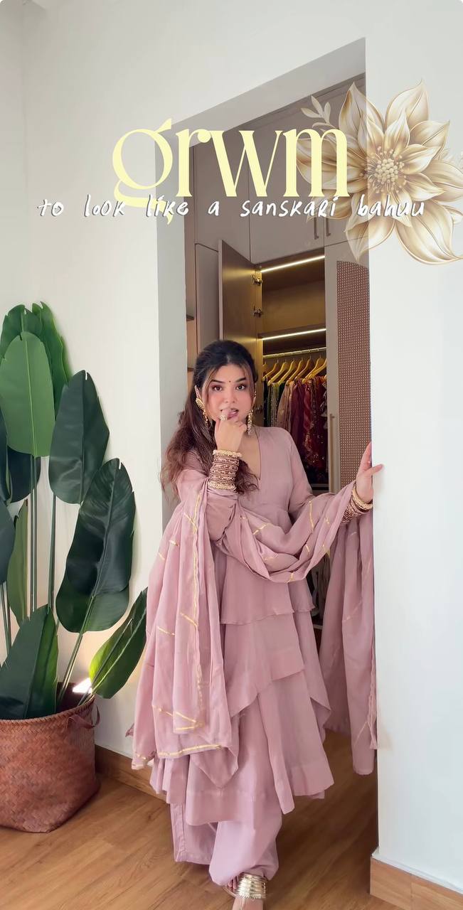 Designer Peach Color Chanderi Full-Flair Sharara Palazzo Set