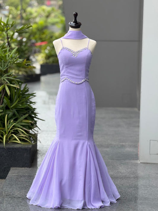 Party Wear Lavender Color Marmaid Georgette Fish Cut Lehenga