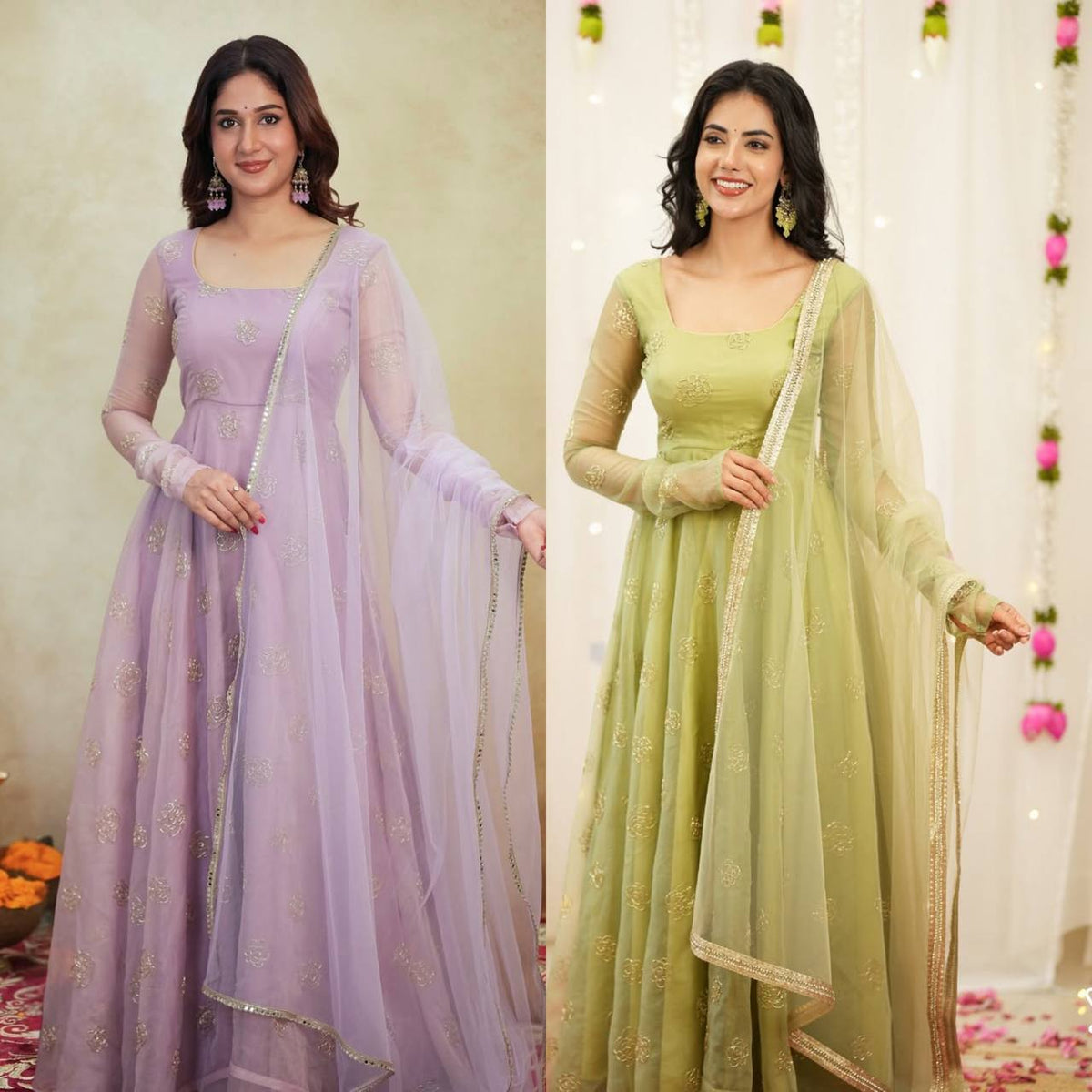 Party Wear Organza Beads And Embroidered Designer Anarkali Suit