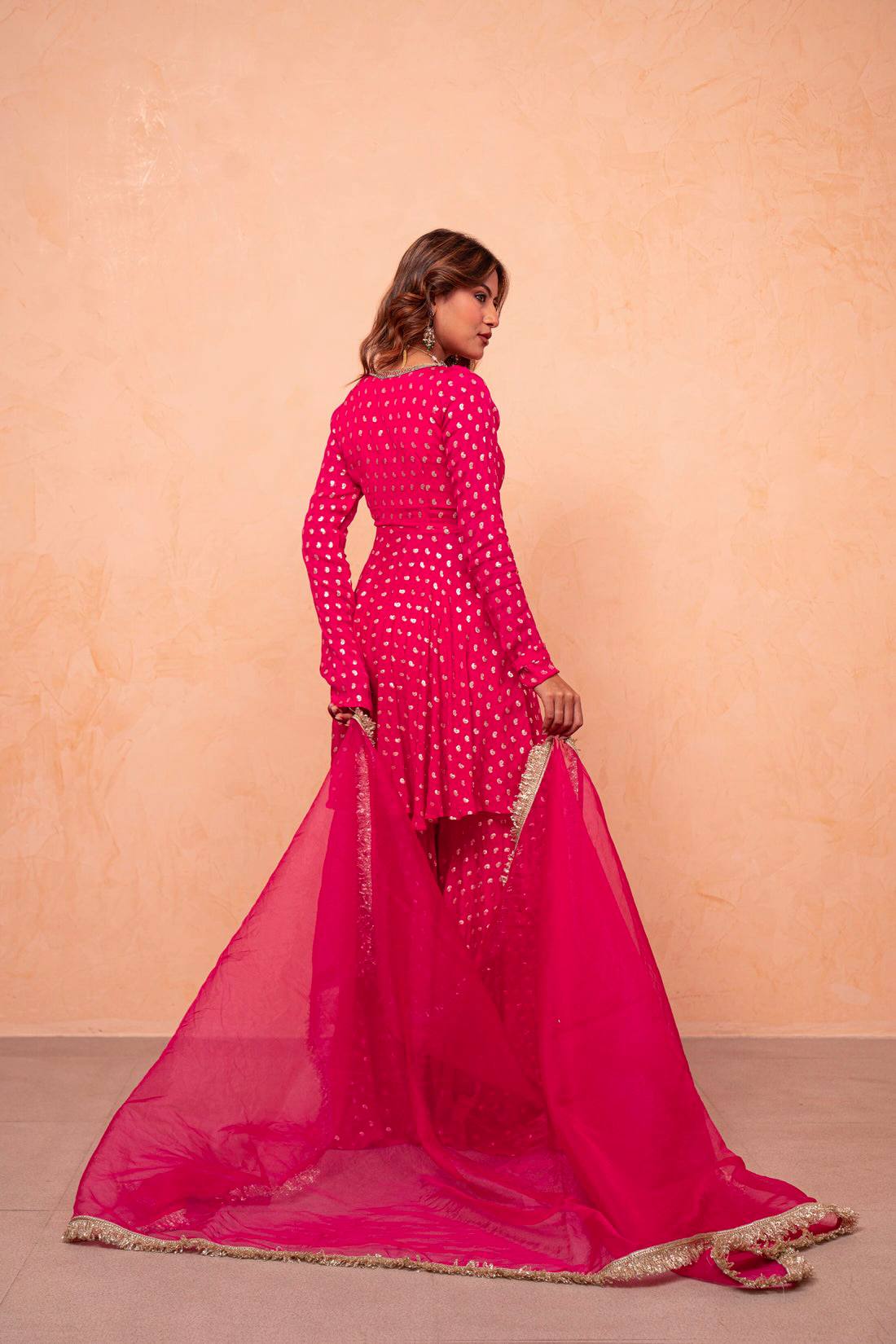 Designer Pink Color Jacquard Chanderi Sharara Suit