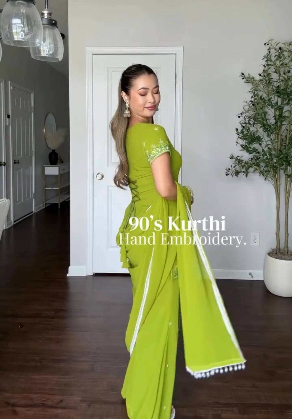 Designer Green Georgette Embroidery Sequence Sharara Suit