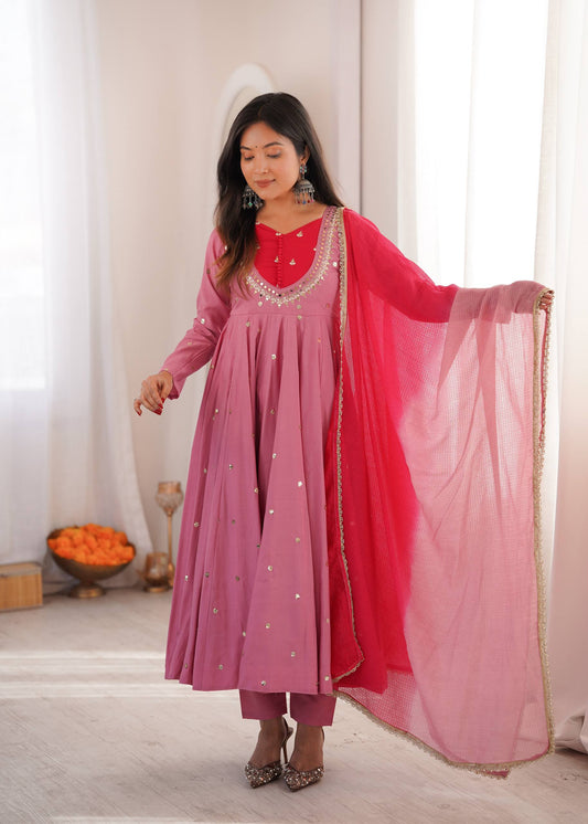 Arti Chauhan Wear Baby Pink Color Embroidery With Real Mirror Work Anarkali Suit