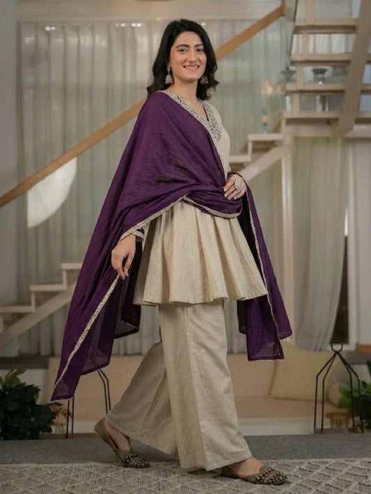Luxury Bids Handwork Silk Cream Color Designer Wedding Wear Sharara Suit