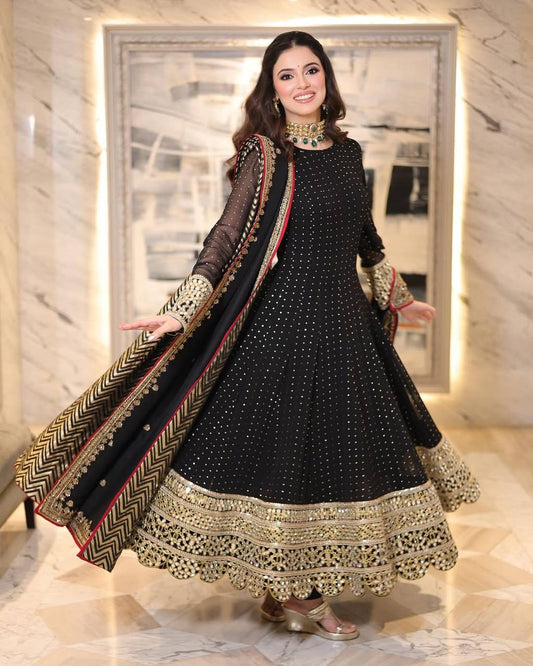 Wedding Wear Black Color Embroidery Zari Work Anarkali Gown