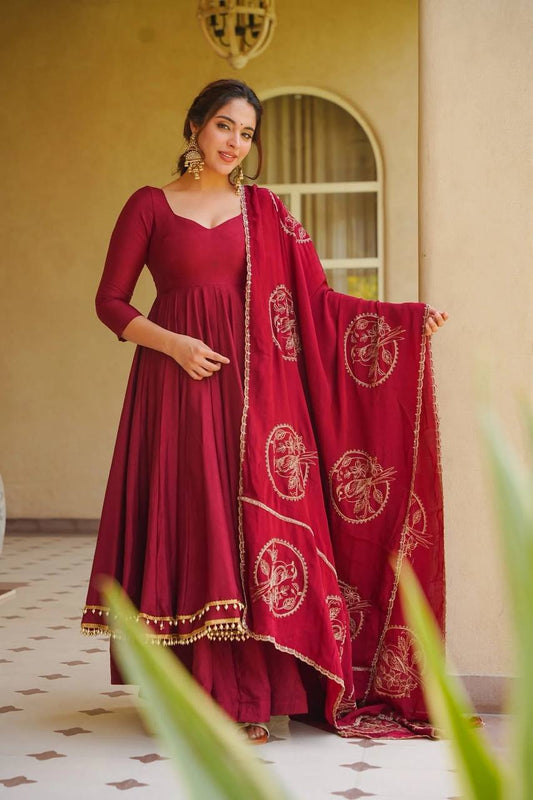 Reception Wear Red Color Silk Ready To Wear Anarkali Suit