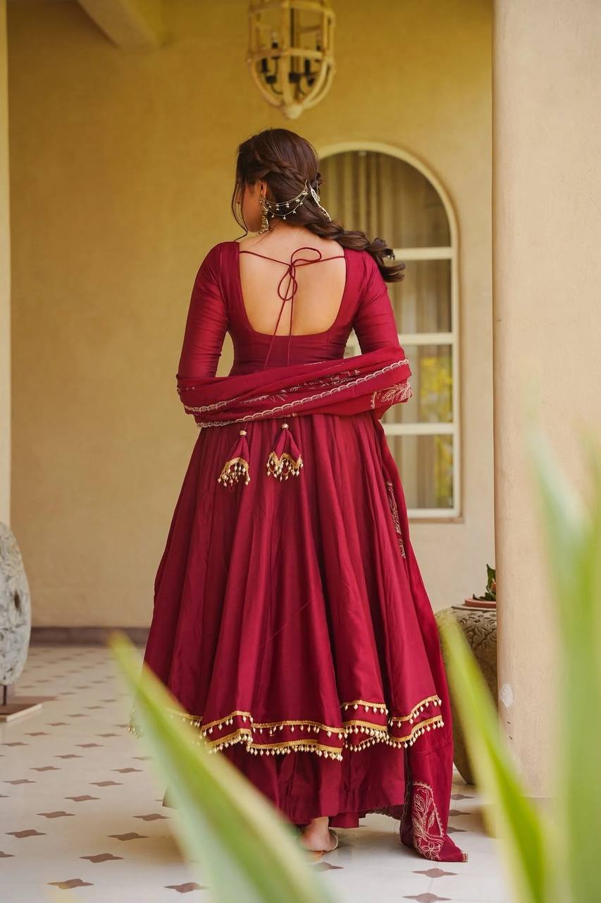 Reception Wear Red Color Silk Ready To Wear Anarkali Suit