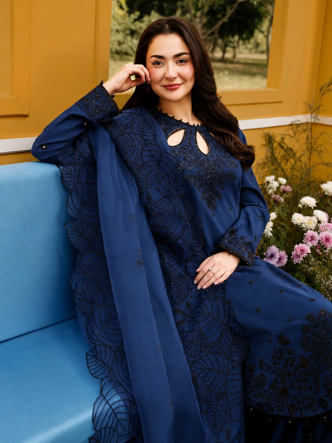 Stylish Navy Color Embroidered Work Palazzo Suit