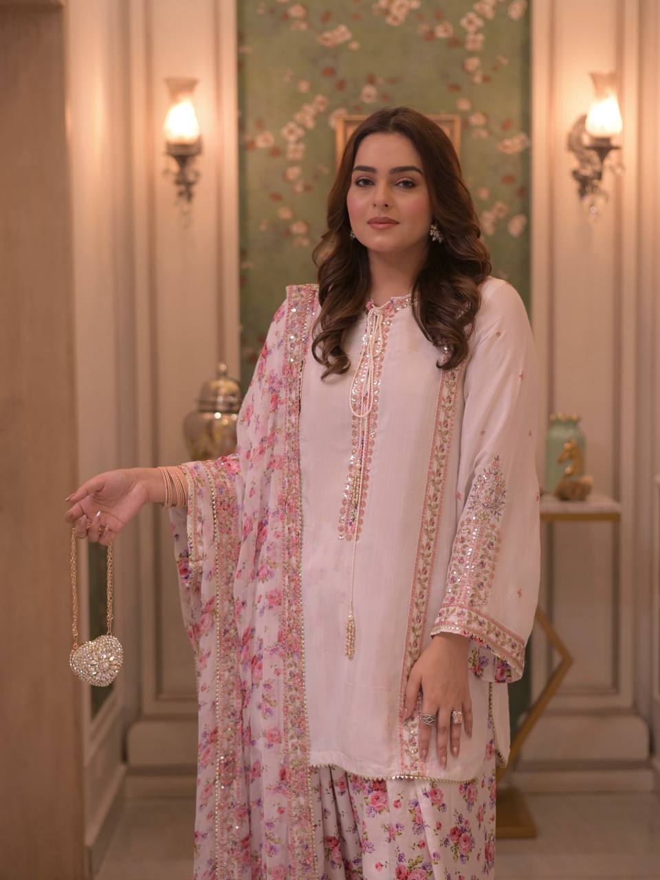 Wedding Wear Off White Crepe Embroidered Farshi Pant