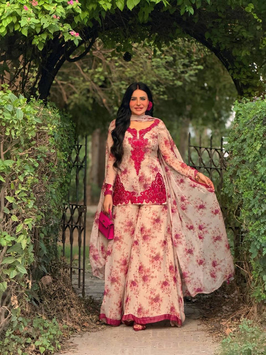 Designer Pink Color Georgette Wedding Wear Palazzo Suit