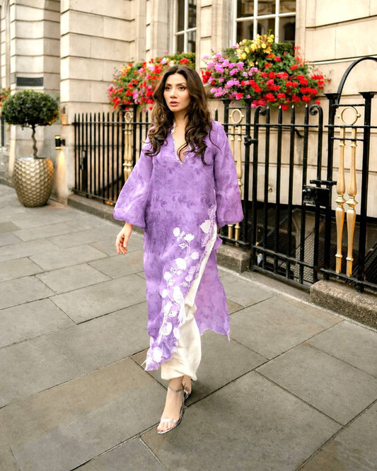 Function Wear Purple Real Mirror Organza Designer Shrug Set
