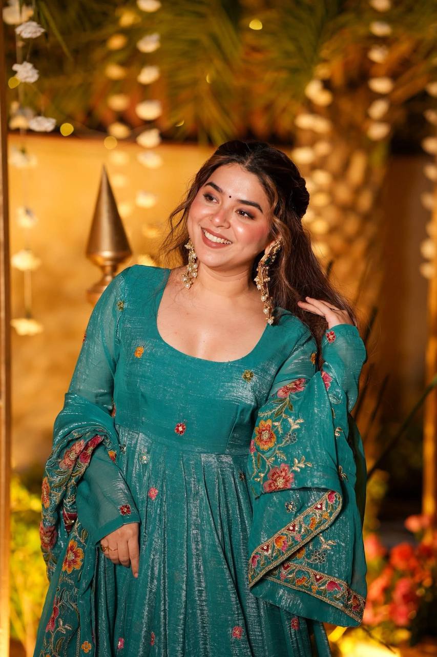 Festive Designer Wear Teal Green Anarkali Sharara Set | Festive & Mehendi Wear Dress | Sharara Set For Women