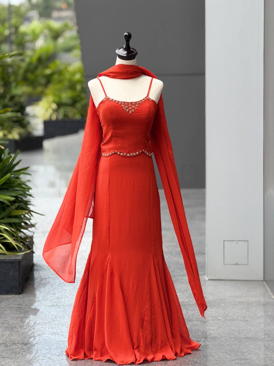 90’s Style Red Fish Cut Lehenga Choli for Women