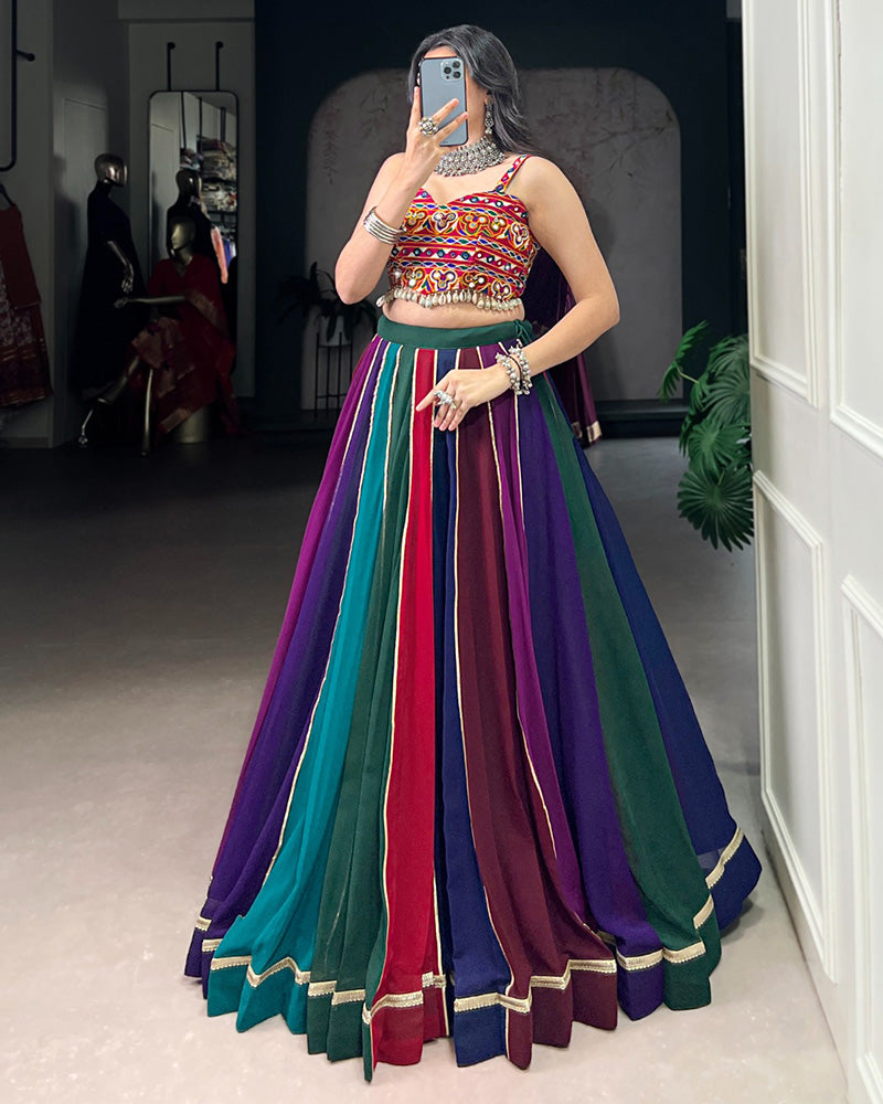 Multi Color Georgette Navratri Lehenga With Gamthi Choli - ETHNICDEAL