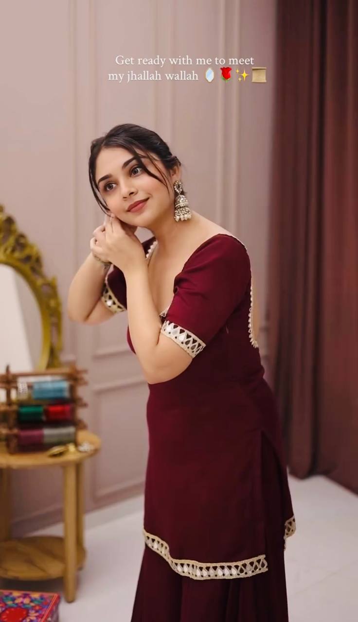 Maroon Party Wear Sharara Set For Women
