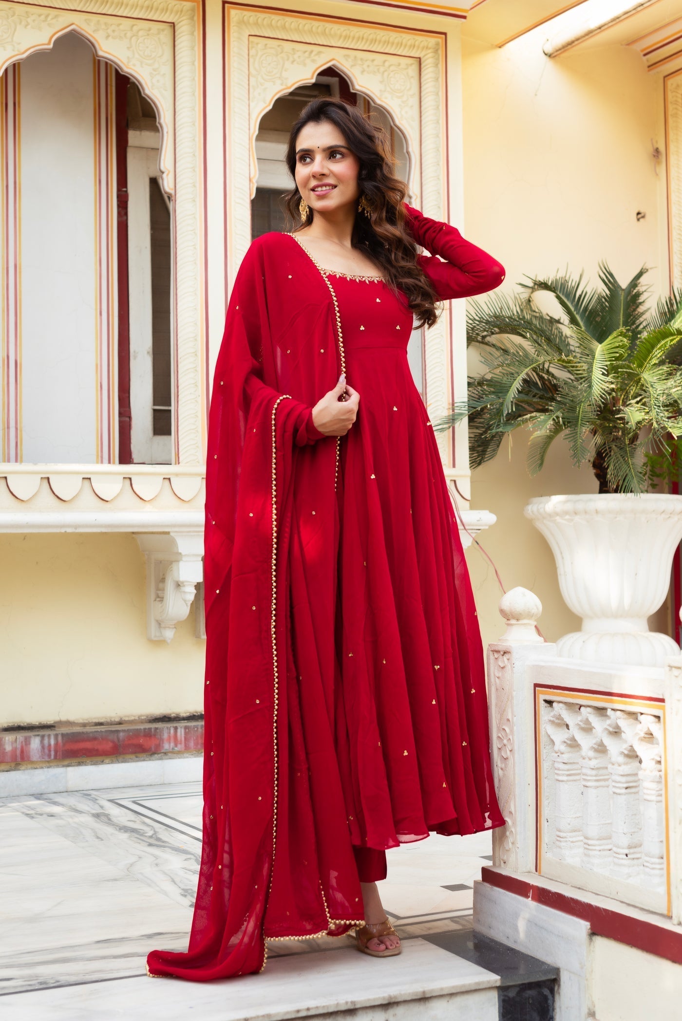 Red Anarkali Suit Set with Georgette Dupatta