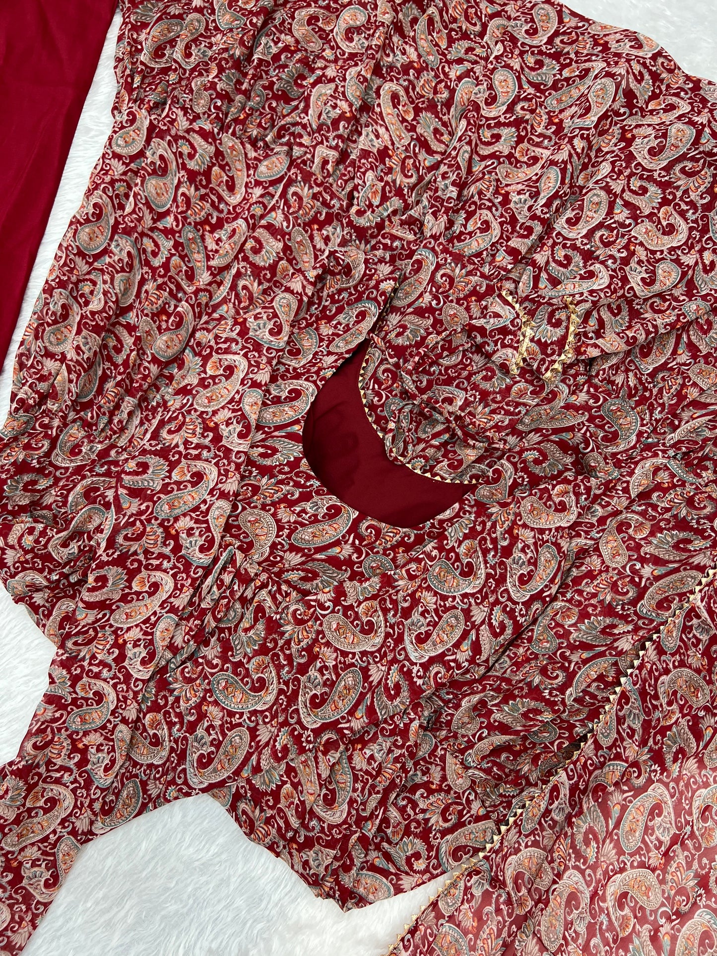 Winsome Faux Georgette Kalamkari Printed Anarkali Pant Suit - INDIAN ELEGANCE