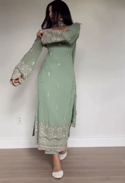 Designer Faux Georgette Embroidered Salwar Suit | Indian Party Wear Dress