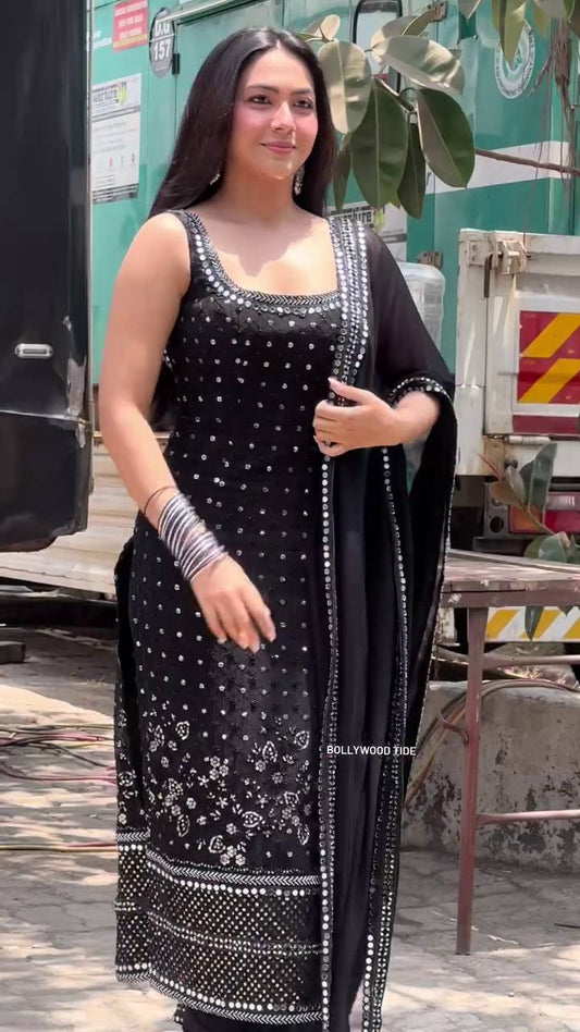 Black Charming Georgette Thread With Sequence & Real Mirror Work Dress