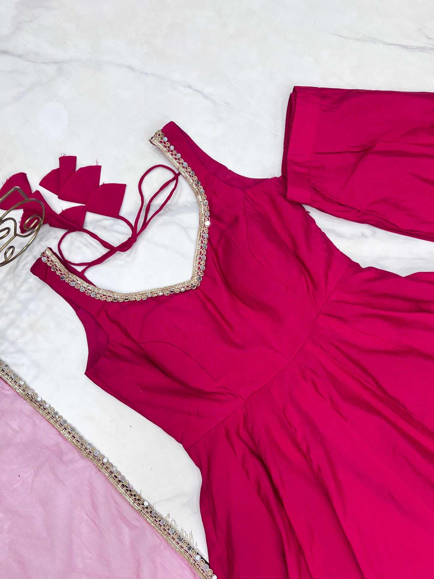 Pink Roman Silk Chanderi Anarkali Set – Fully Stitched & Ready to Wear