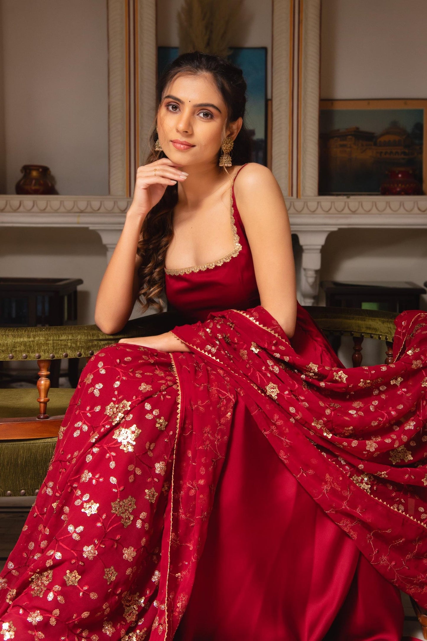 Maroon Sleeveless Anarkali Suit set