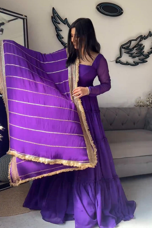 Royal Purple Tiered Anarkali Ensemble