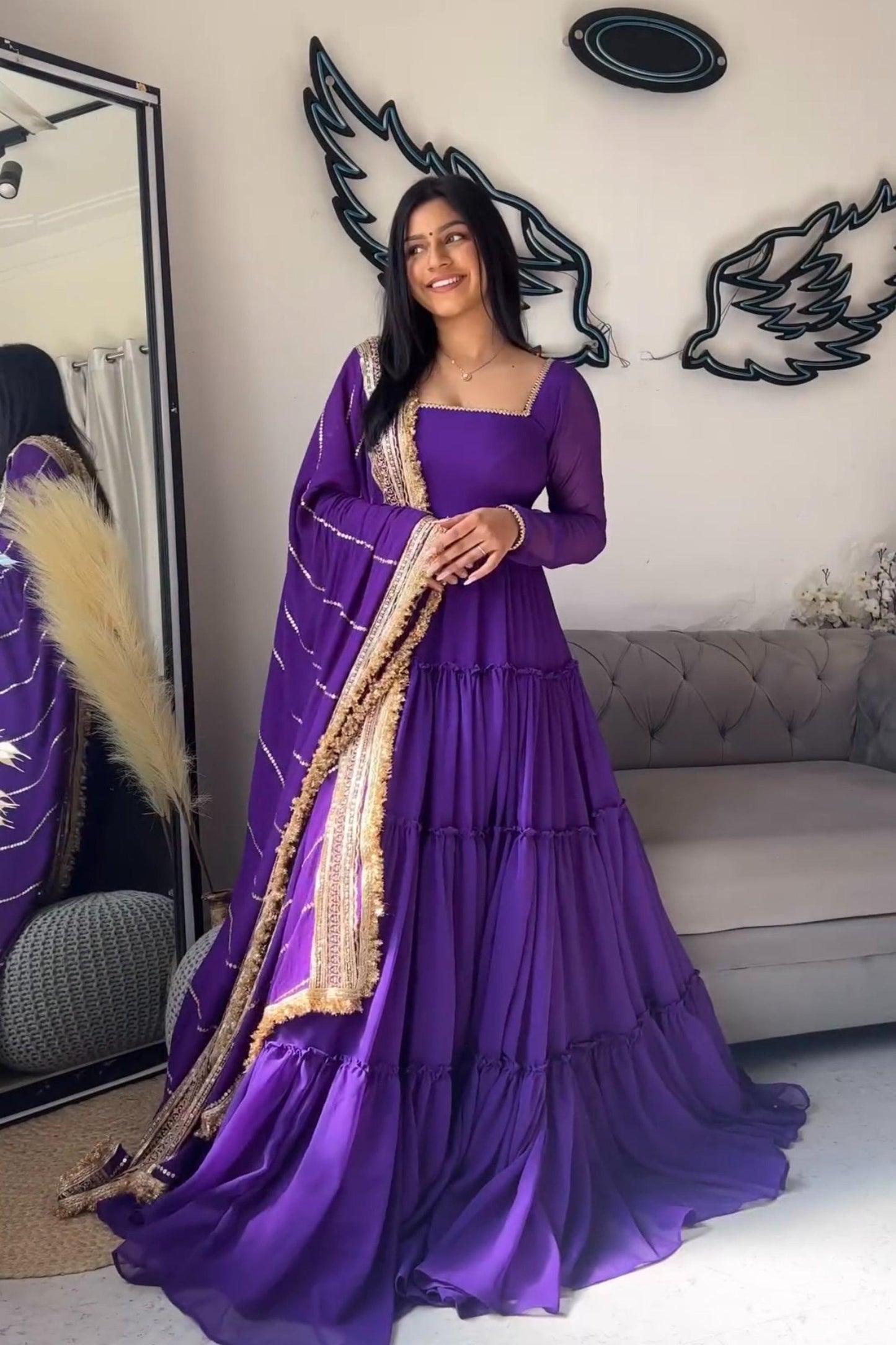 Royal Purple Tiered Anarkali Ensemble