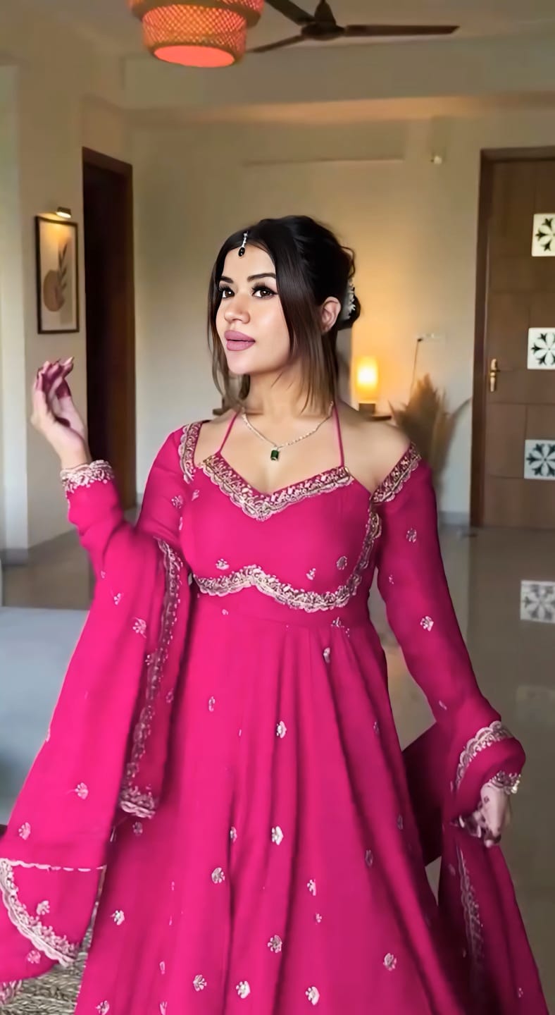 Pink Slit Anarkali Premium Suit Set | Engagement & Sangeet Wear | Anarkali Suit Party Wear