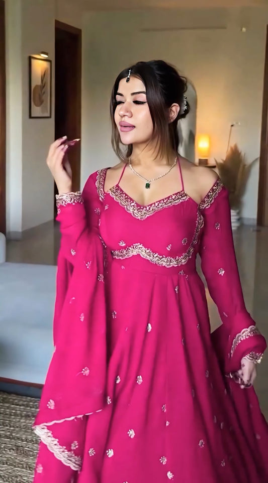 Pink Slit Anarkali Premium Suit Set | Engagement & Sangeet Wear | Anarkali Suit Party Wear