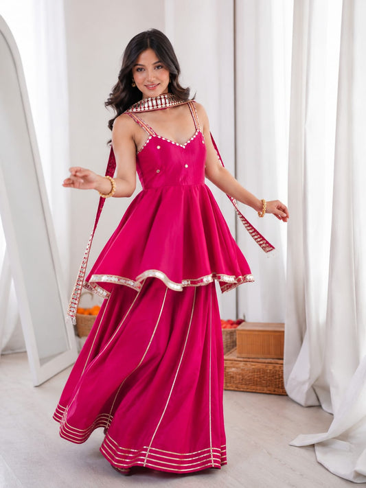 Beautiful Hand Stitched Original Mirror Work Palazzo Suit
