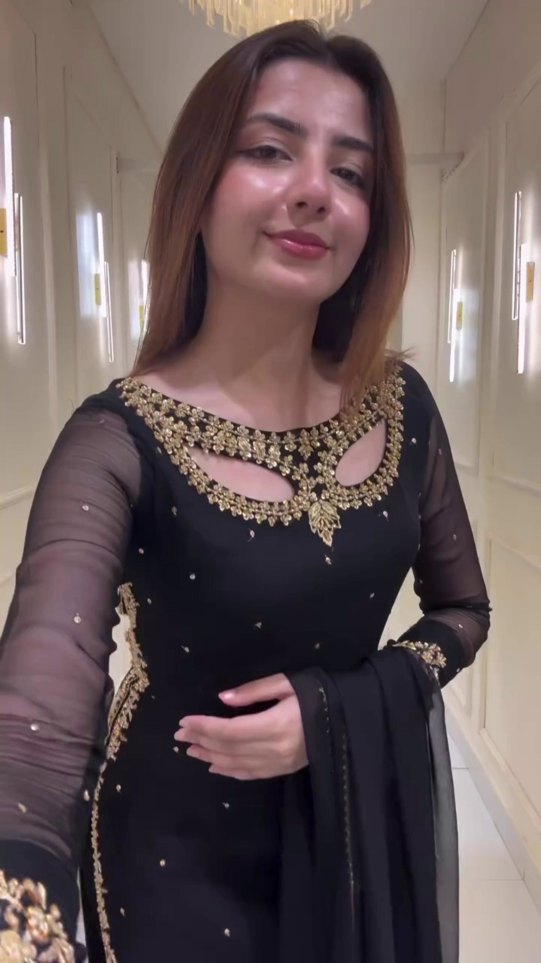 Elegant Faux Georgette Anarkali Kurti Set with Embroidery & Real Pearl Moti Work | Pant & Dupatta Included