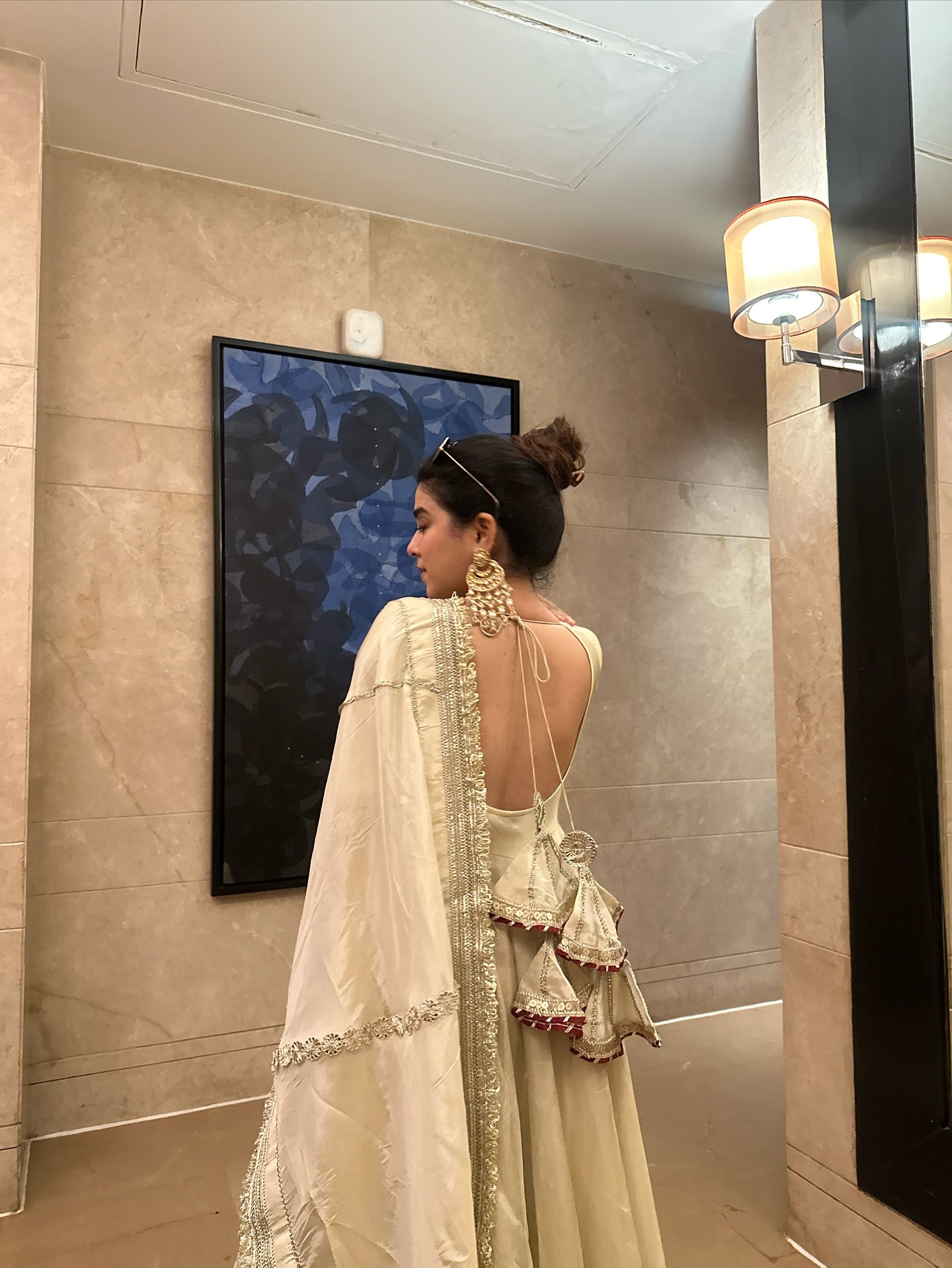 Neha’s Beige Dress Festive Anarkali Suit Set For Wedding & Diwali Outfit