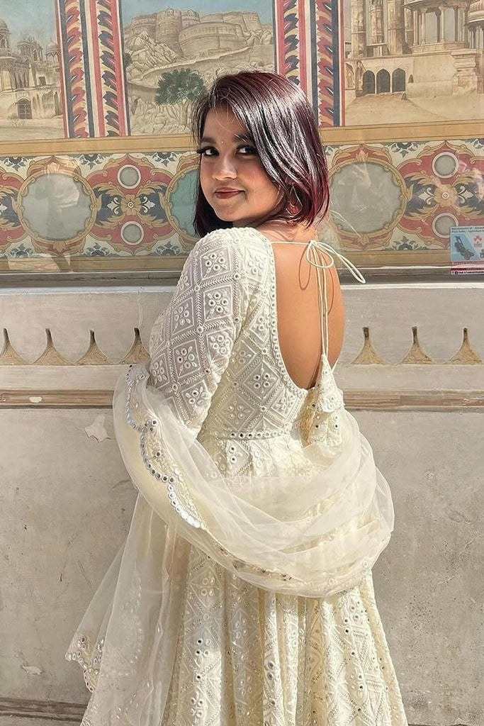 Off-White Soft Georgette Anarkali Gown – Festive Wear