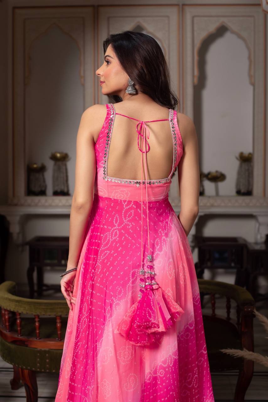 Blush Pink Georgette Kurti Pant Set For Women | Engagement & Sangeet Wear | Anarkali Suit Party Wear