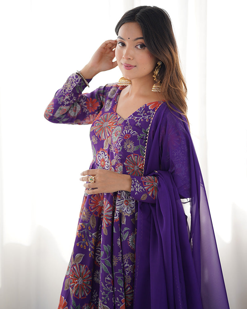 Purple Color Silk Printed Plazzo Suit for Reception | Indian Ethnic Dress | Sharara Set For Women