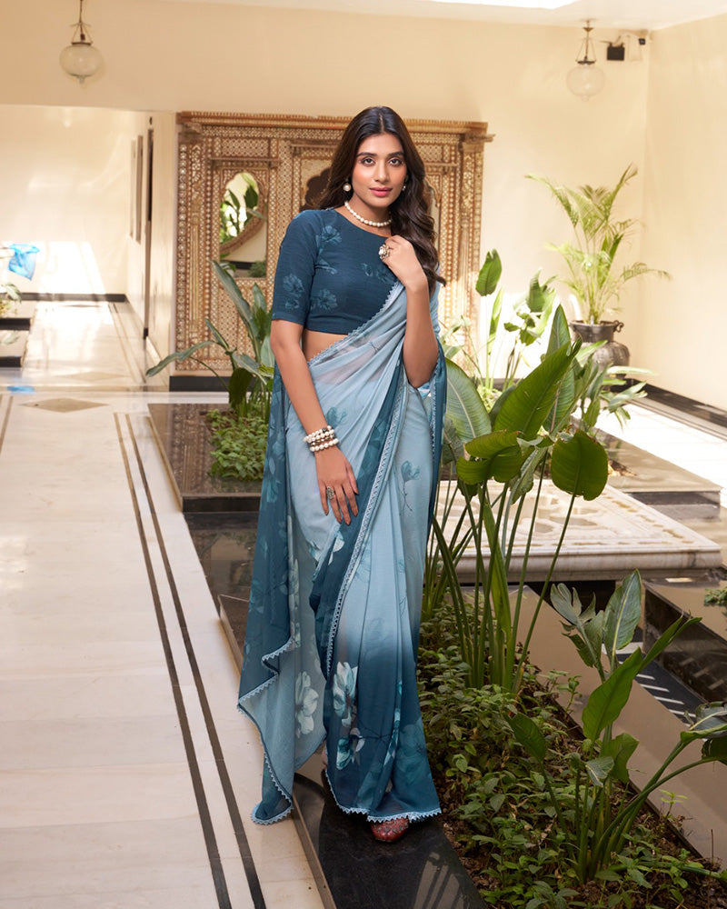 Bottle Green Color Weightless Marble Saree - ETHNICDEAL