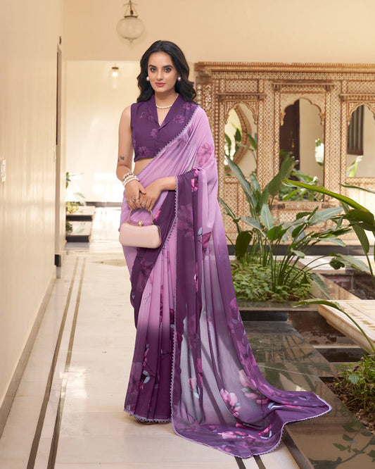 Purple Color Weightless Marble Saree - ETHNICDEAL