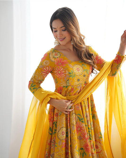Sharara Set For Women | Mustard Color Printed Plazzo Suit For Haldi