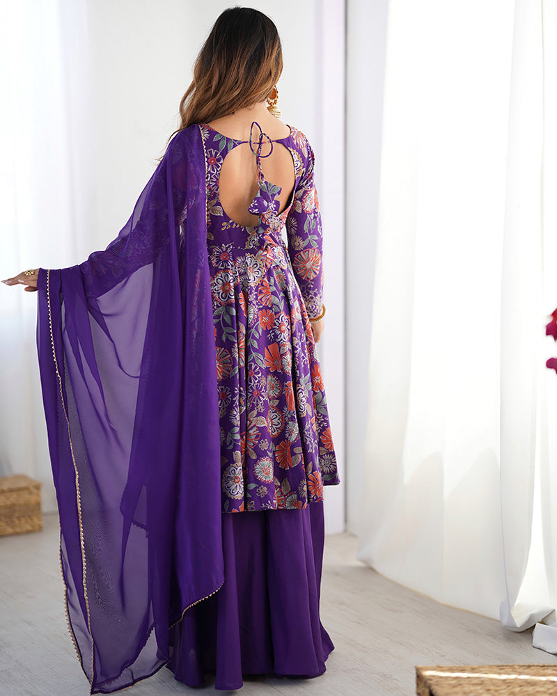 Purple Color Silk Printed Plazzo Suit for Reception | Indian Ethnic Dress | Sharara Set For Women