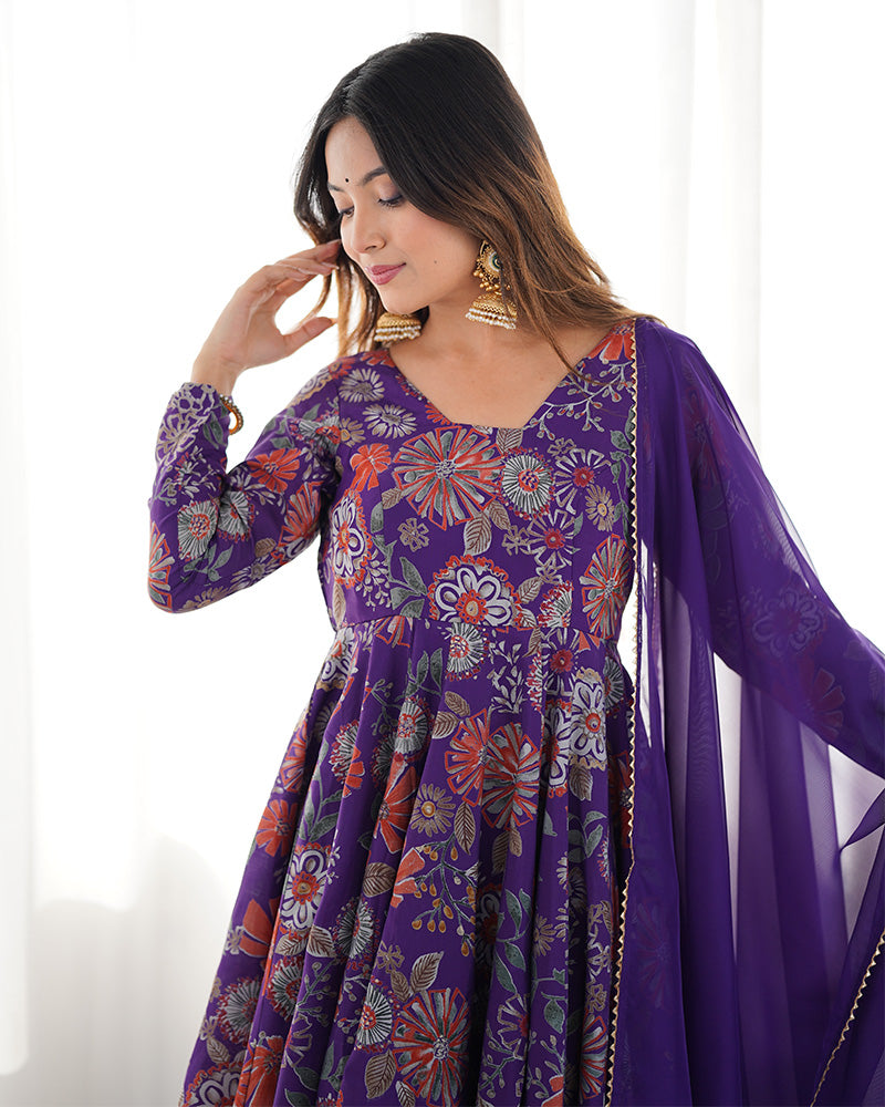 Purple Color Silk Printed Plazzo Suit for Reception | Indian Ethnic Dress | Sharara Set For Women