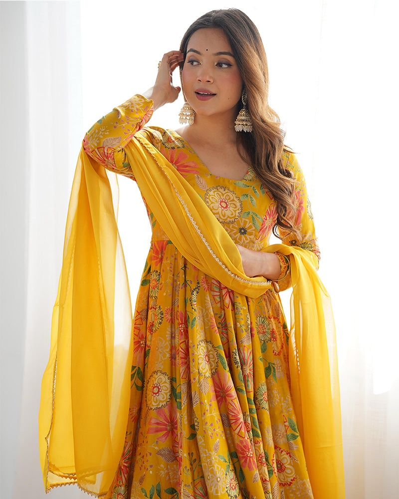 Sharara Set For Women | Mustard Color Printed Plazzo Suit For Haldi